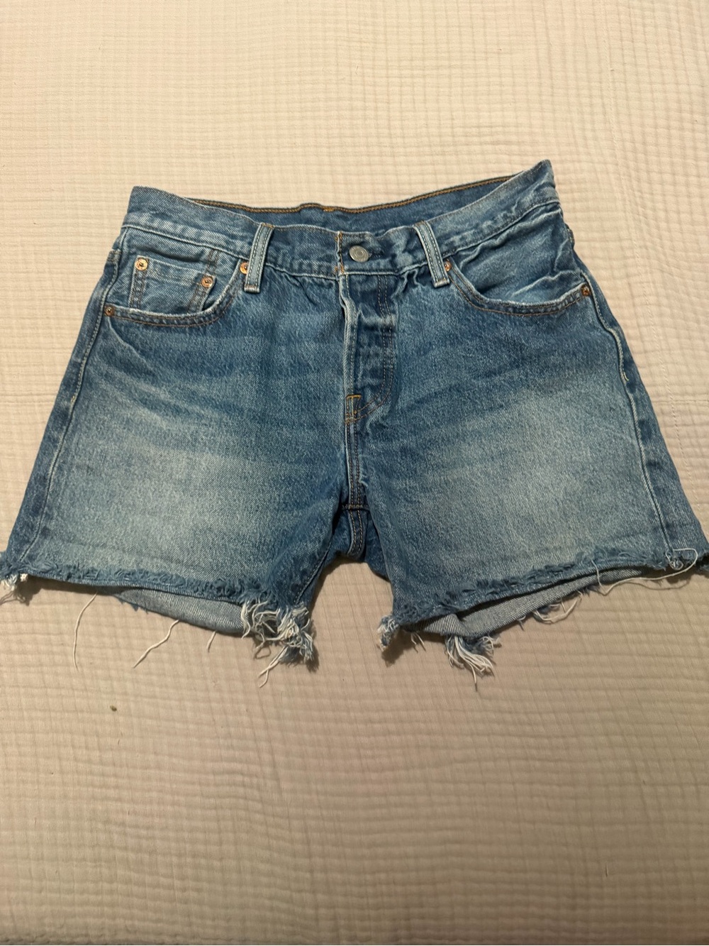 Levi's 501 Light Blue Distressed Denim Cutoff Shorts